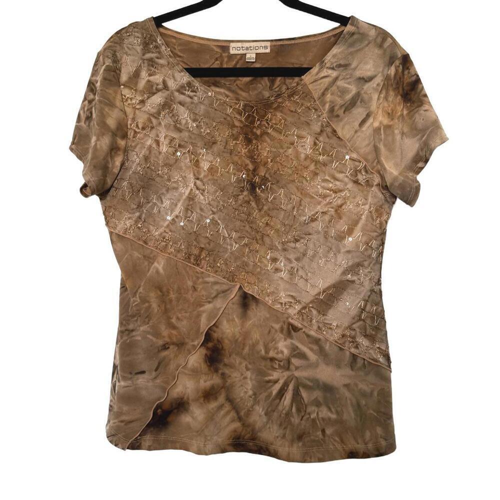 Brown and Tan Tie Dye Y2K Soft Grunge Shirt with Embroidery‎